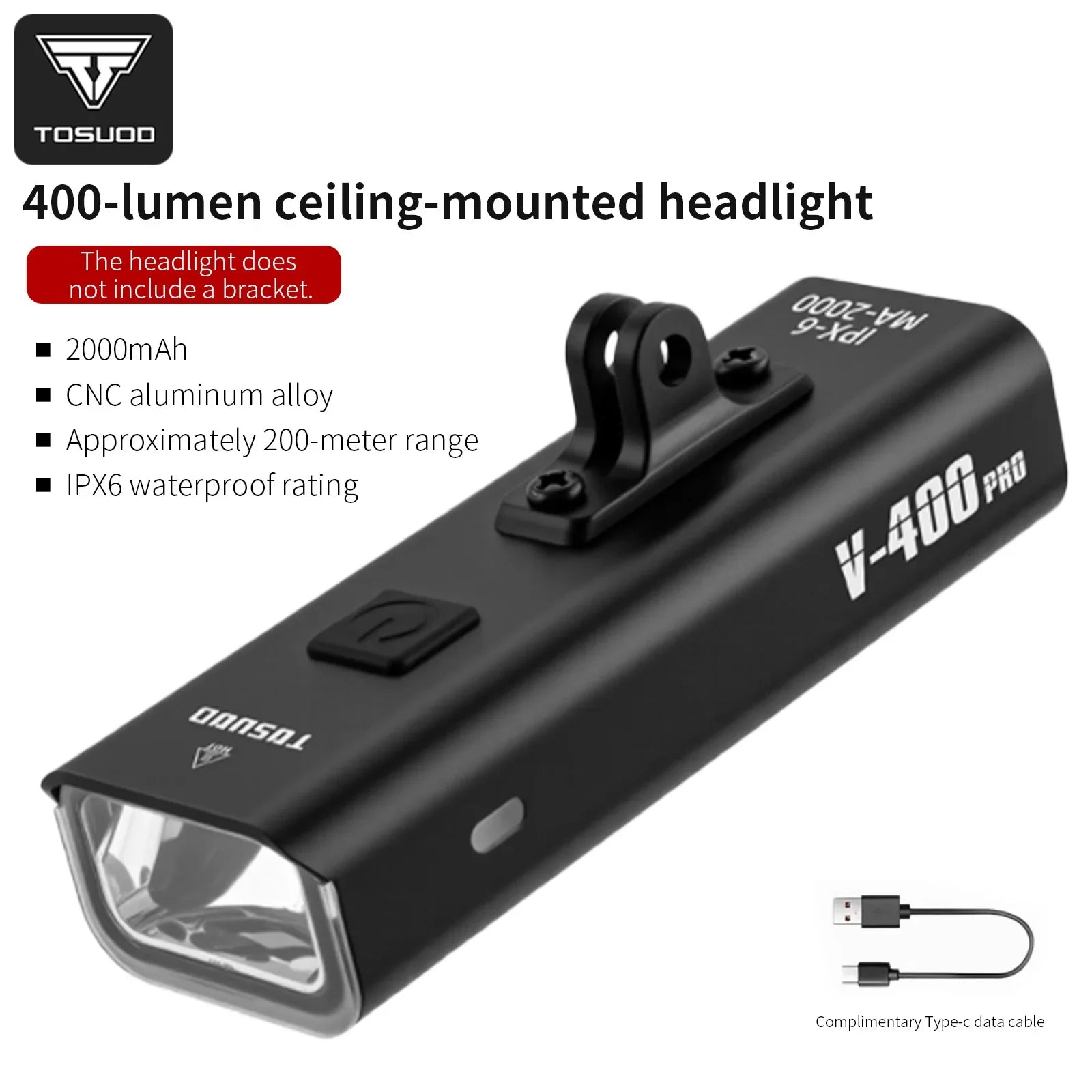 TOSUOD Bicycle Front light 1500 Lumens 4800mAh Bike Light Waterproof USB Charging IPX6 Waterproof Cycling Lamp Accessories
