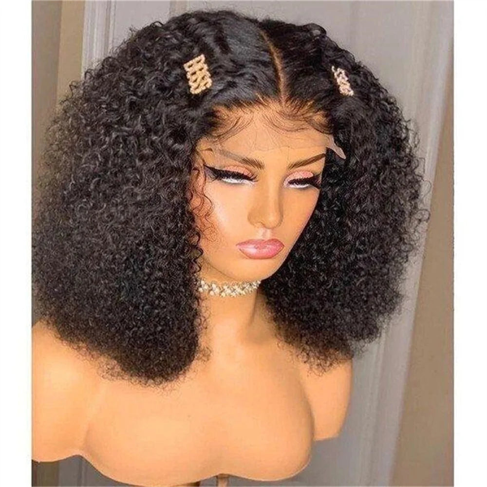Soft Natural Black Long 26Inch Glueless Kinky Curly Lace Front Wig For Women With Baby Hair Synthetic Preplucked Daily