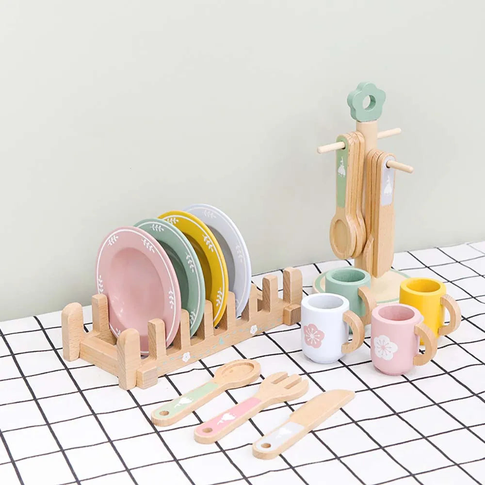Tea Party Set Dessert Stand Playset ,Wooden Toys Pretend Play Food Kitchen Accessories for Toddler Tea Set Birthday Gift