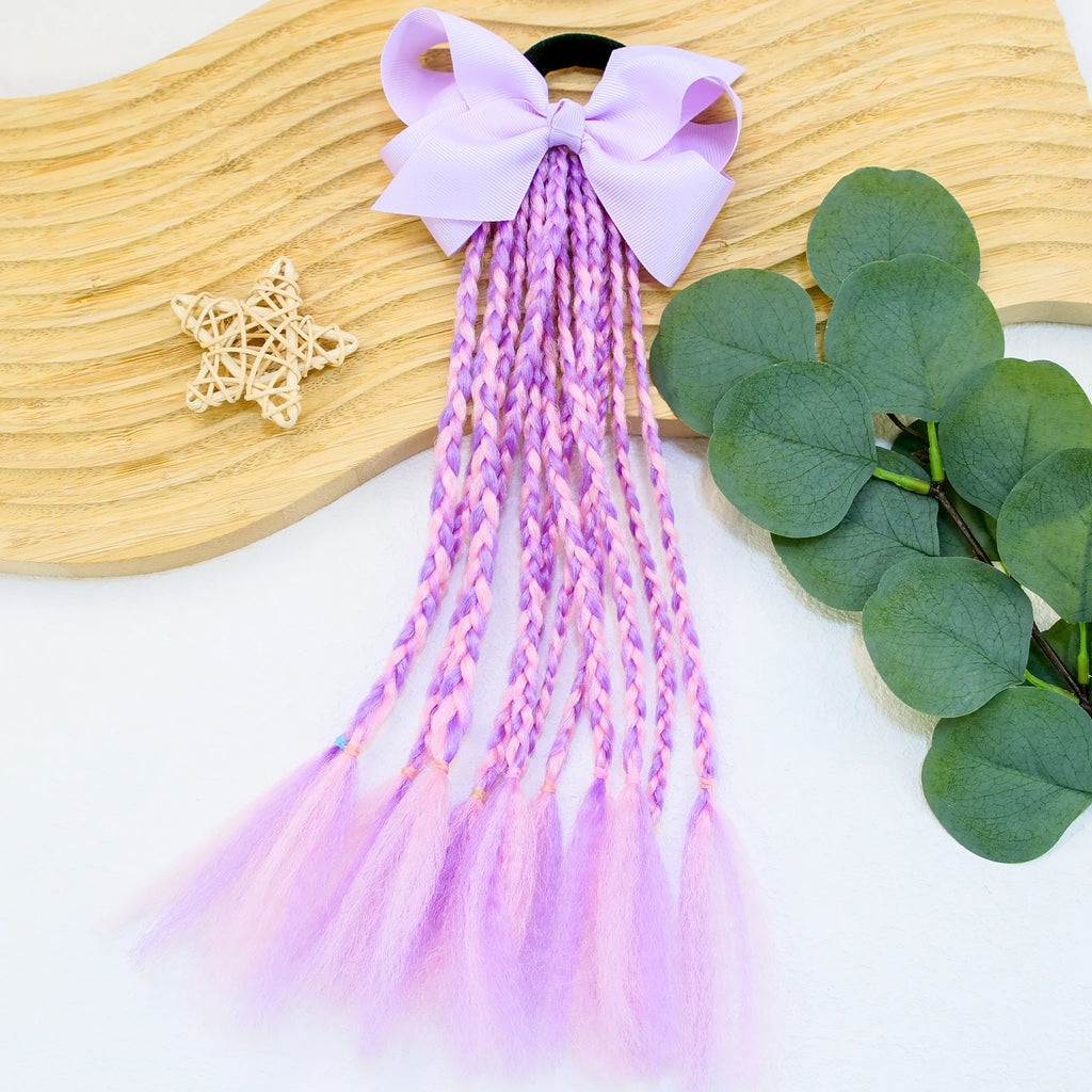 Girls Hair Bows Dirty Braids Colorful Twist Tie Wigs Ponytail Kids Hair Accessories 4'' Hair Bows Rubber Bands Princess Headwear