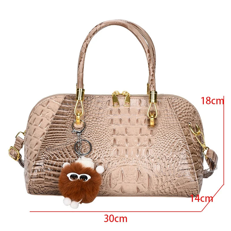 Women's Crocodile Pattern Structured Shoulder Bag