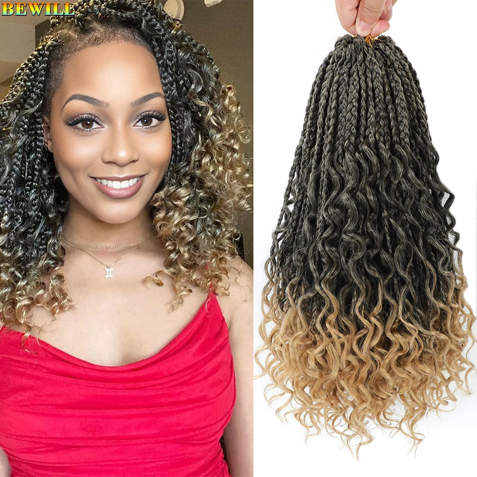 Goddess Box Braids Crochet Hair 14 18 24 Inch Bohemian Hippie Box Braids With Curly Ends Synthetic Braiding Hair for Black Women