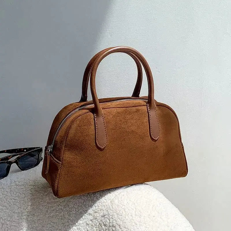 Women's Retro Faux Suede Bowling Pillow Bag