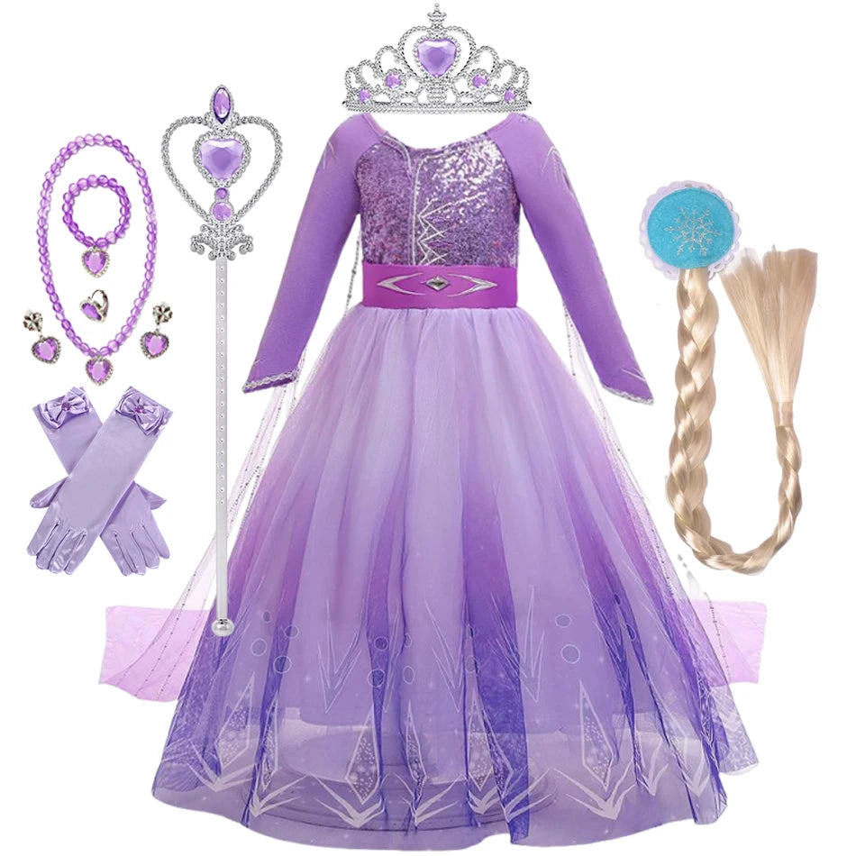 Girls Princess Snow Queen Costume Dress