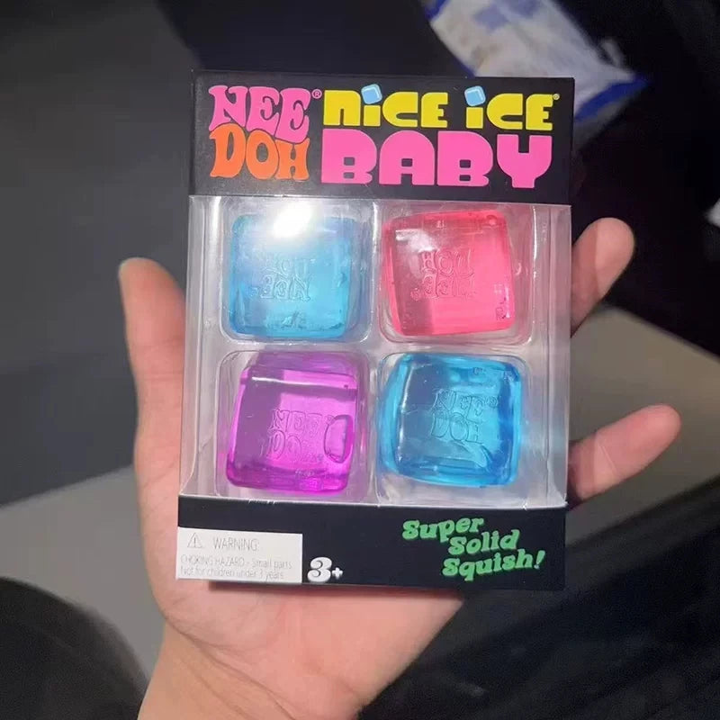 Needoh Mini Nice Ice Cube Squishy 4-Pack | Slow Rebound Stress Relief Fidget Toy