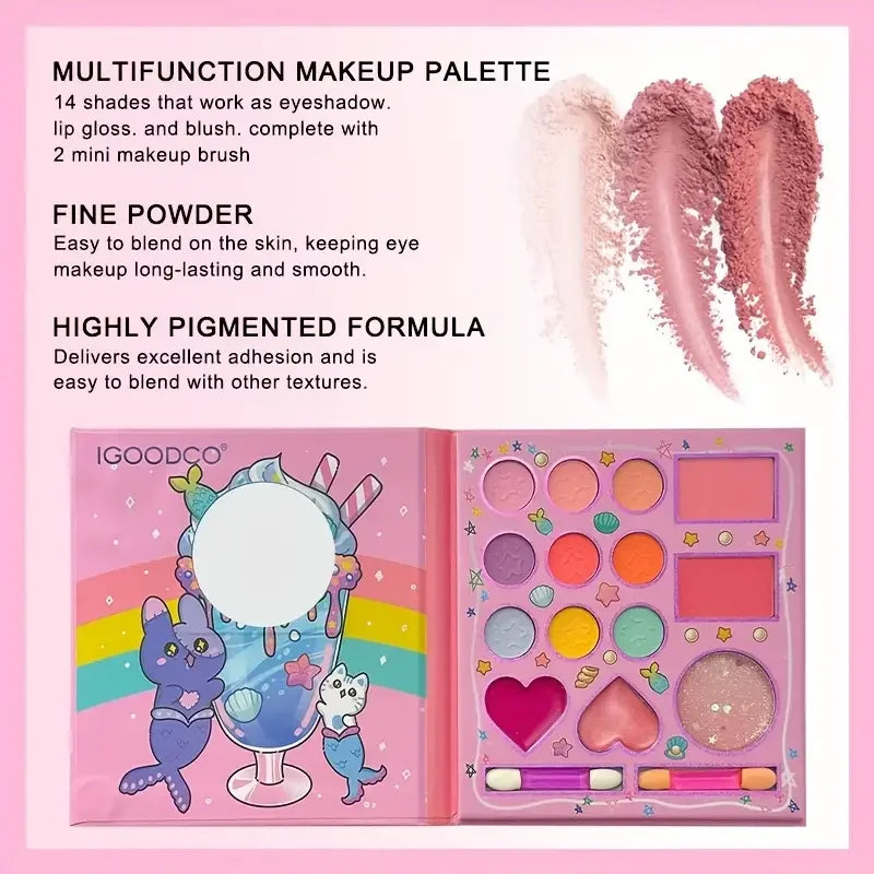 14-color cartoon makeup palette,pink glitter eyeshadow,matte sequins and fine glitter,for women's daily makeup,  holiday parties