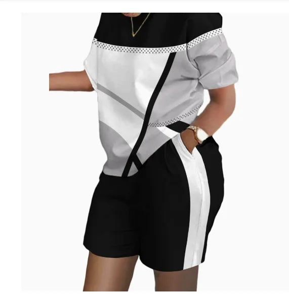 Women's Printed Wide Leg Pants & Short Sleeve Top Set
