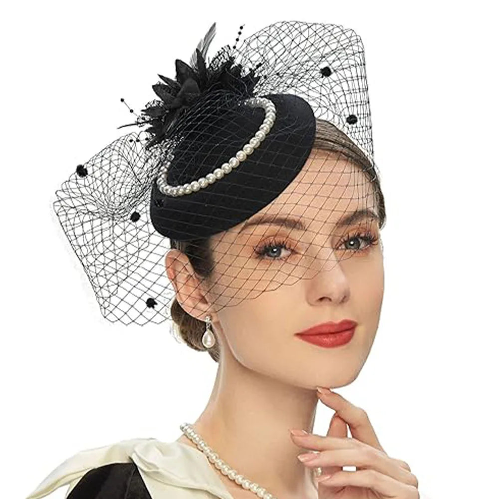Women's Vintage Flower Fascinator Hat – Pillbox Veil Headband for Kentucky Derby, Wedding & Tea Party
