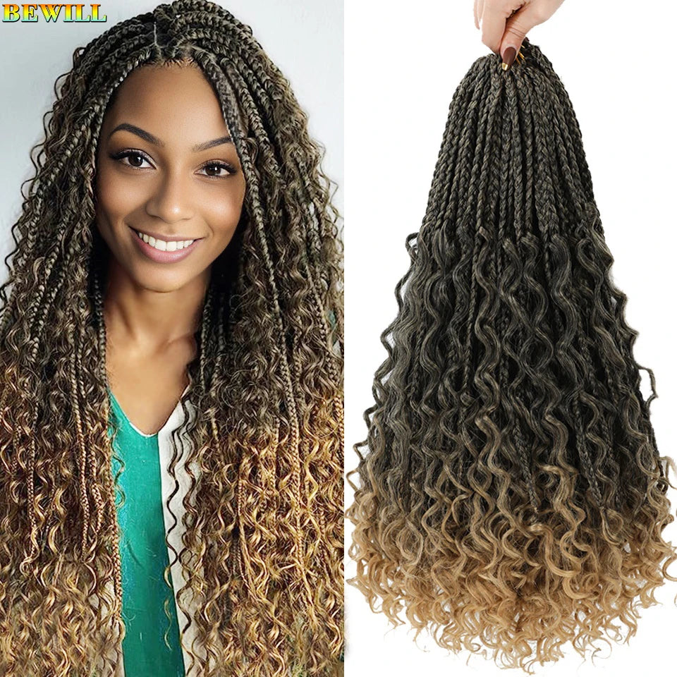 Goddess Box Braids Crochet Hair 14 18 24 Inch Bohemian Hippie Box Braids With Curly Ends Synthetic Braiding Hair for Black Women