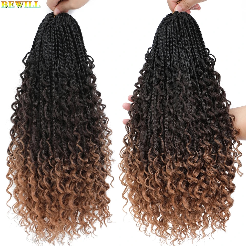 Goddess Box Braids Crochet Hair 14 18 24 Inch Bohemian Hippie Box Braids With Curly Ends Synthetic Braiding Hair for Black Women