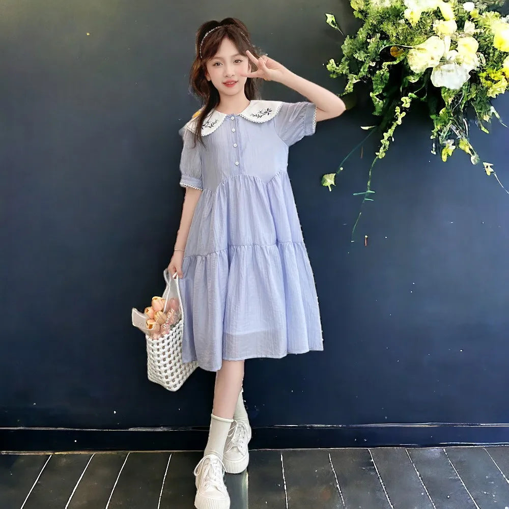 Toddlers Dresses For Girls Children's Dress Summer Cotton Kids School Costumes Short Sleeve Baby  4 5 6 8 9 10 12 Years