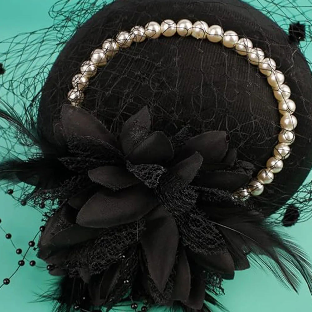 Women's Vintage Flower Fascinator Hat – Pillbox Veil Headband for Kentucky Derby, Wedding & Tea Party