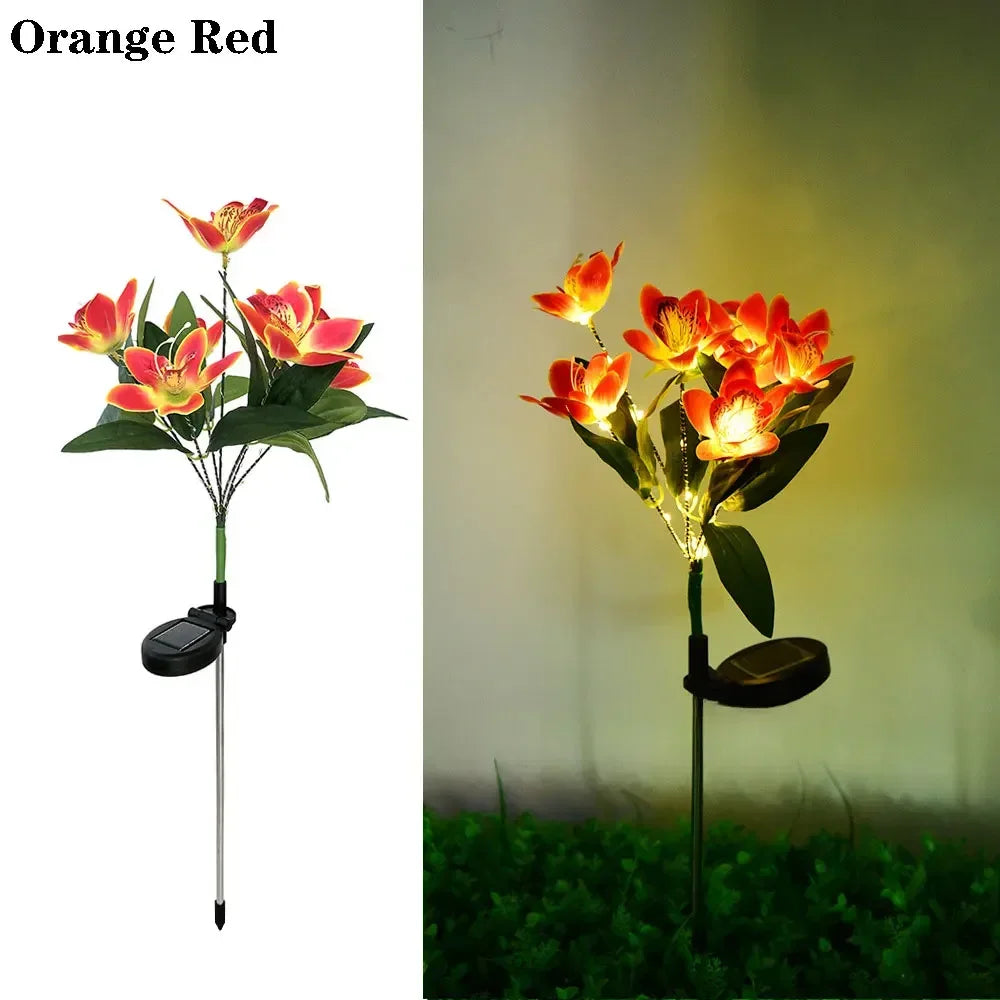 Garden Solar Lawn Lamp LED Artificial Orchid Flower Ground Light Summer Wedding Holiday Party Outdoor Courtyard Patio Decoration