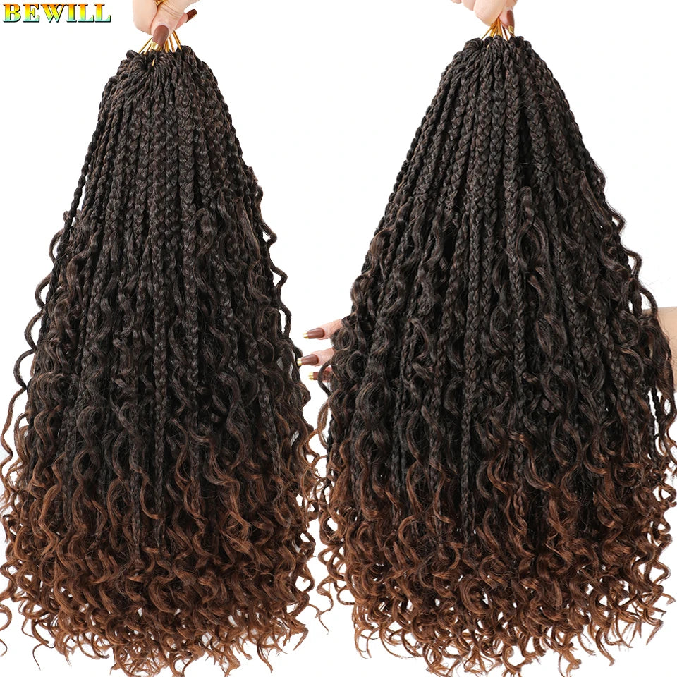 Goddess Box Braids Crochet Hair 14 18 24 Inch Bohemian Hippie Box Braids With Curly Ends Synthetic Braiding Hair for Black Women