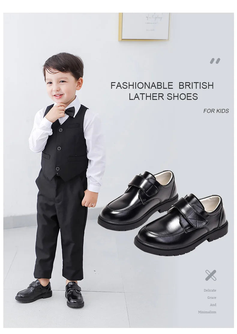 Kids' Black PU Leather School Shoes