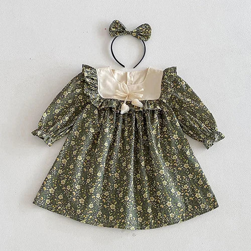 New Spring Sister Dress Kids Princess Dresses Long Sleeved Cotton Print 2-7Yrs Girl Party Dress Baby Girl Romper