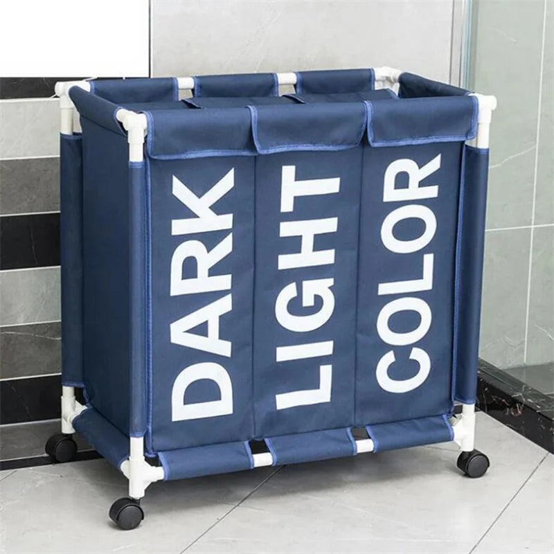 3-Grid Laundry Hamper with Lid & Wheels | High Capacity Waterproof Clothes Basket