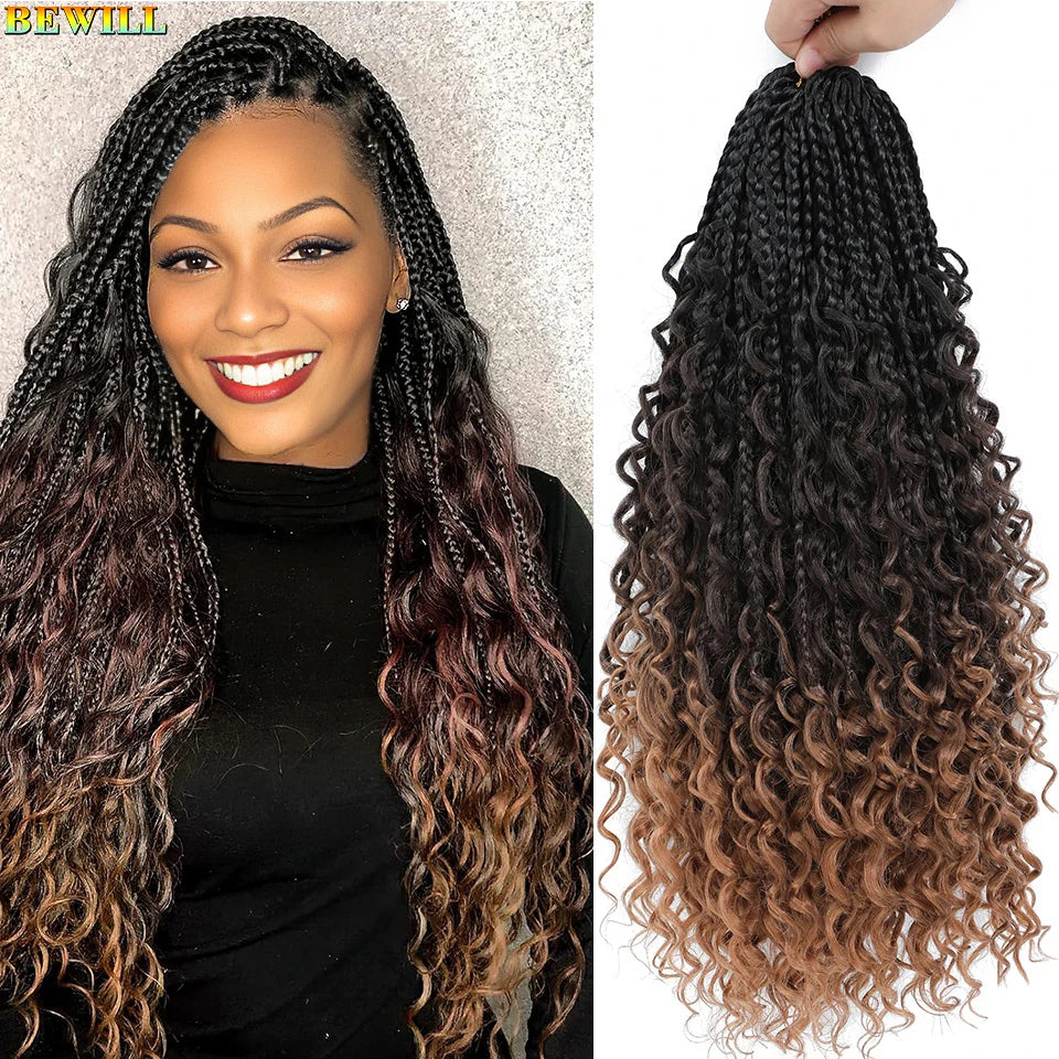 Goddess Box Braids Crochet Hair 14 18 24 Inch Bohemian Hippie Box Braids With Curly Ends Synthetic Braiding Hair for Black Women