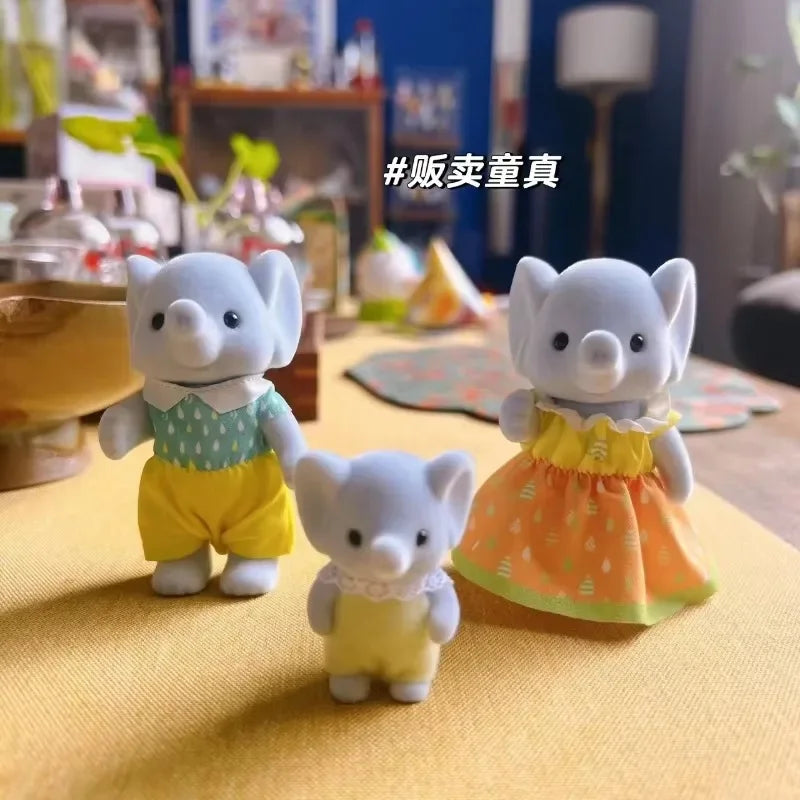 Sylvanian Families Anime Girl Figures ternurines  Authentic   Calico critters Furniture Set  elephant family trio 5771