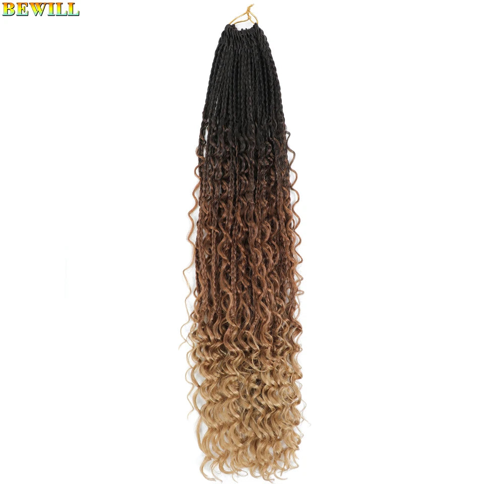 Goddess Box Braids Crochet Hair 14 18 24 Inch Bohemian Hippie Box Braids With Curly Ends Synthetic Braiding Hair for Black Women