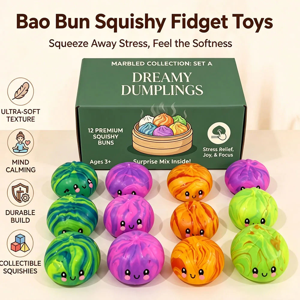 Glitter Bao Bun Squishy | Water Bead Filled Stress Relief Squeeze Toy | Desk Companion
