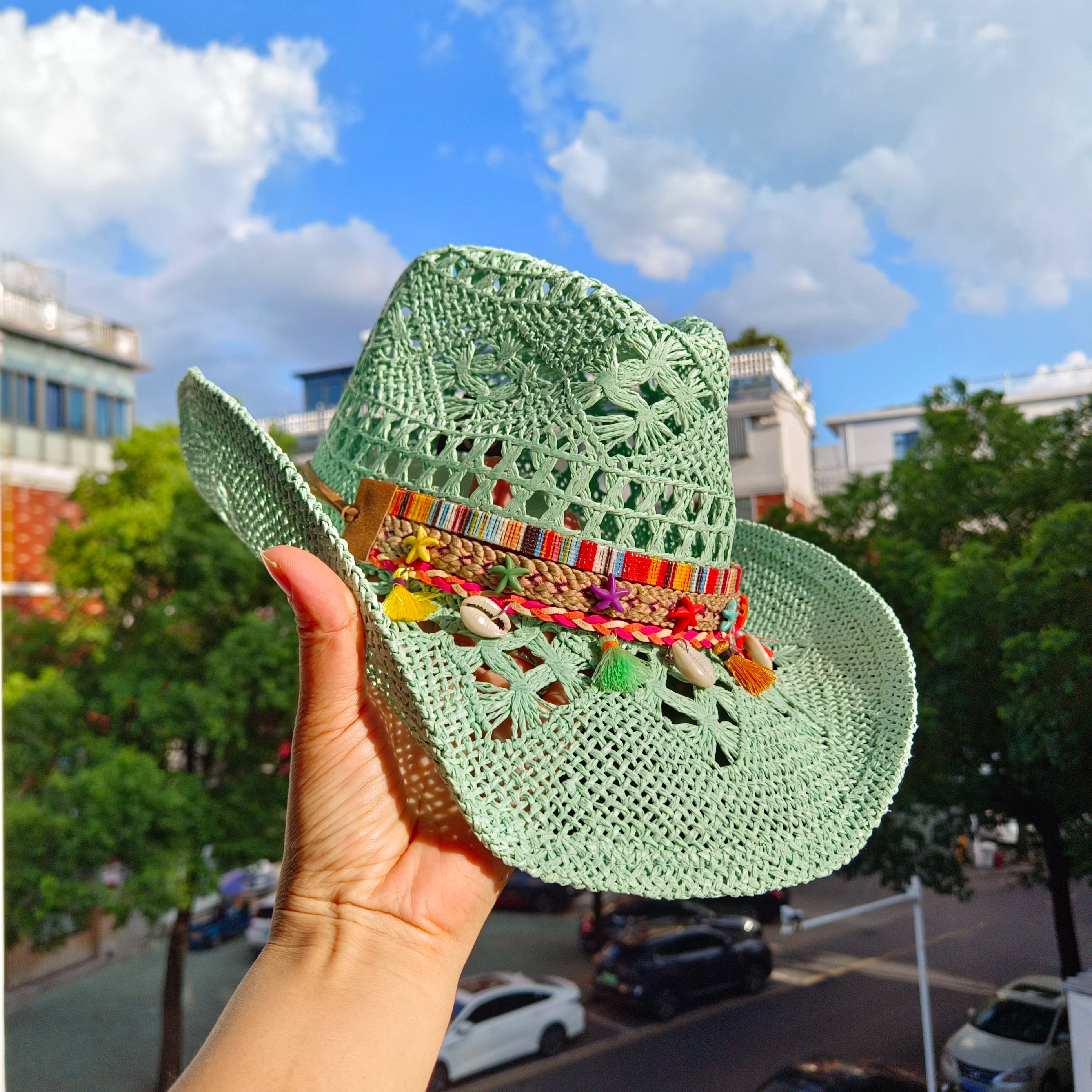 Women's Straw Cowgirl Hat – Wide Brim Shapeable Western Beach Sun Hat | Coastal Cowgirl Style