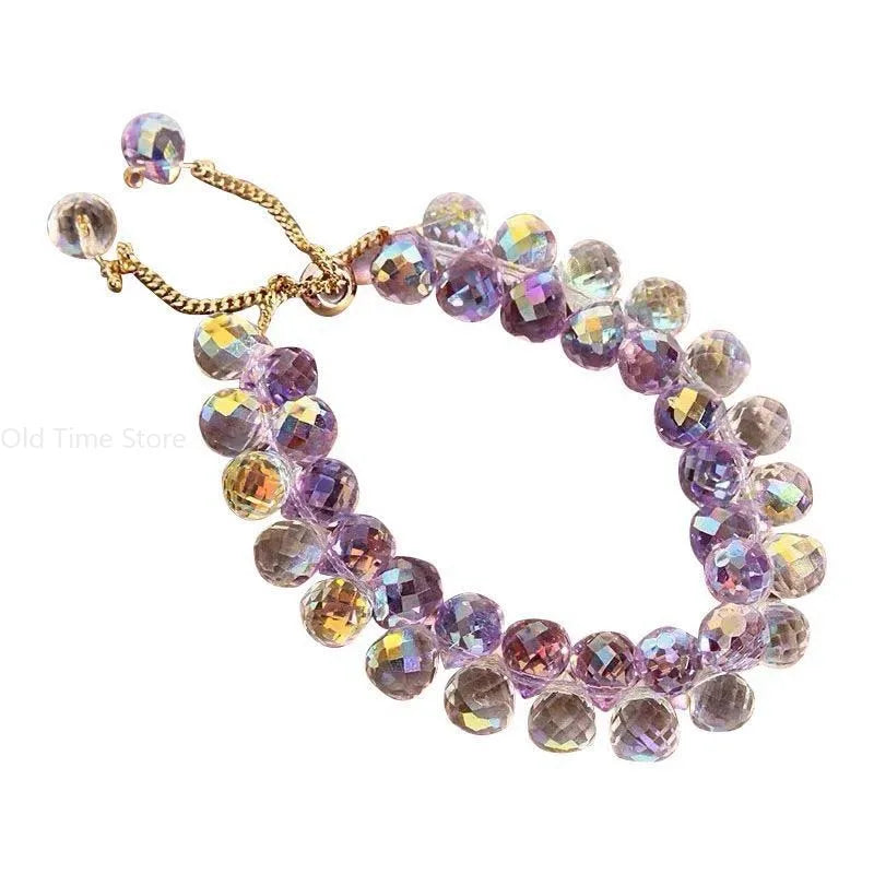 Bracelet for Women Girls Exquisite Zircon Handmade Beads Charm Bracelets Brilliant Purple Crystal Jewelry Gift