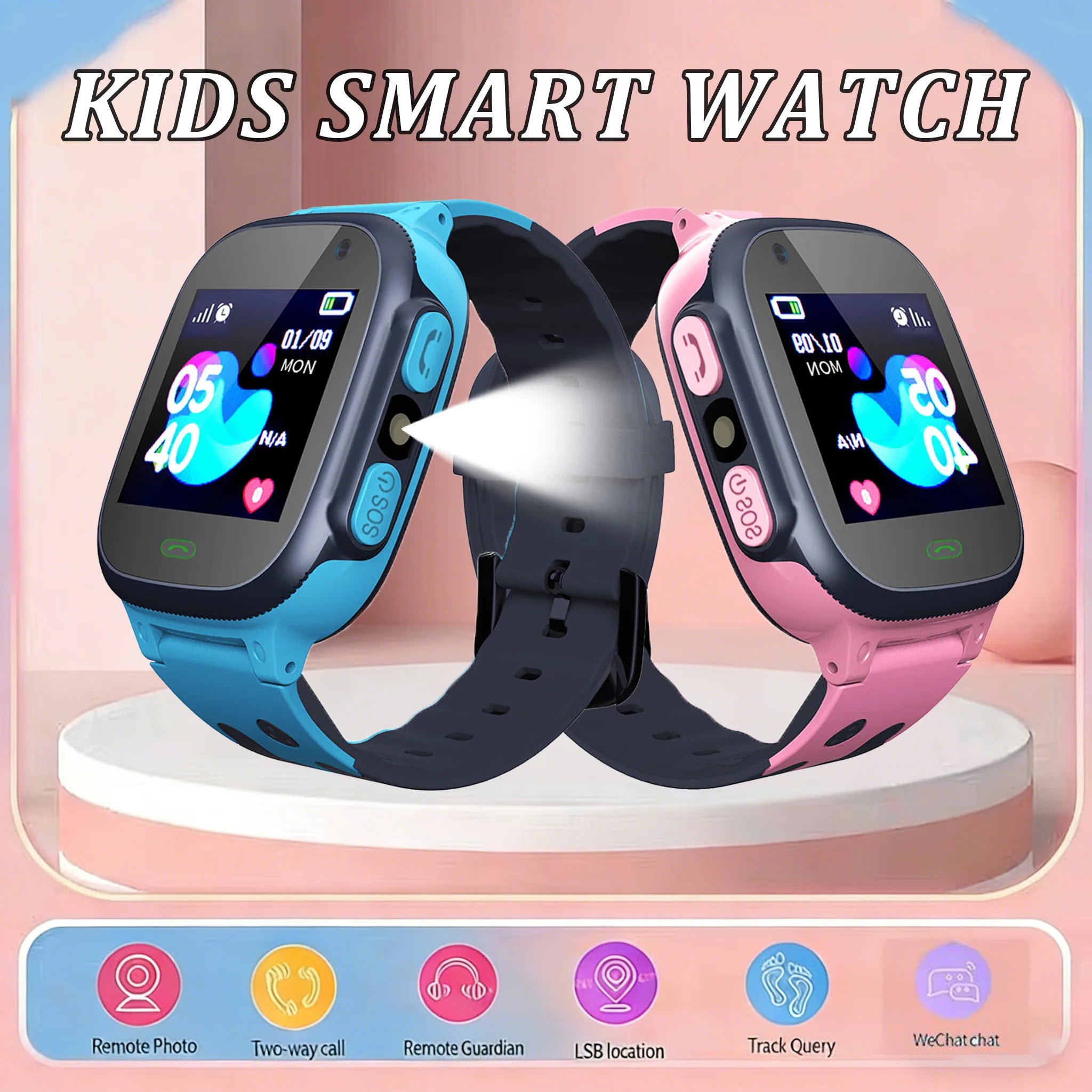 Kids Smart Watch 2026 Men Women 1.44 Inch HD Screen SOS GPS LED Flashlight Two-Waycalling Mathematical Calculation Smartwatch