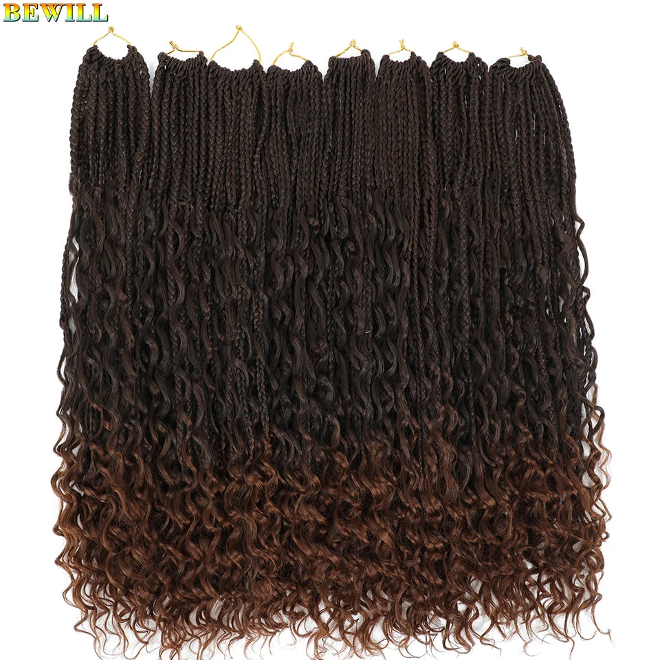 Goddess Box Braids Crochet Hair 14 18 24 Inch Bohemian Hippie Box Braids With Curly Ends Synthetic Braiding Hair for Black Women