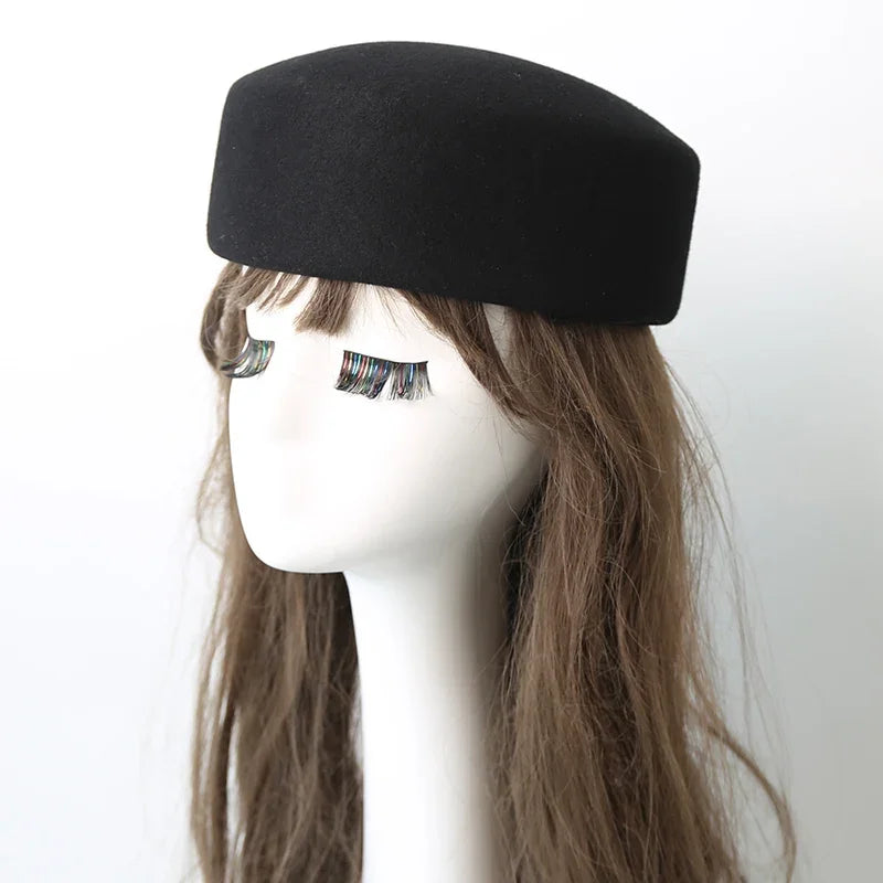 Paris Hats for Women100% WOOL Hard Beret Women Felt Camel Autumn Winter Hat Fedora Fascinator Stewardess Cap Bridal Pillbox Hats