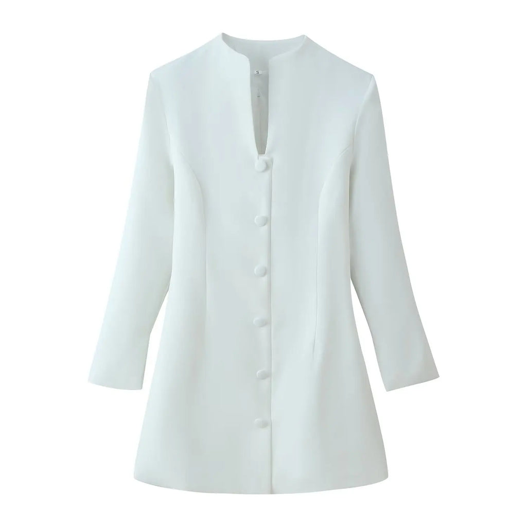 HH 2026 Trendy Woman's Spring New Fashion Sexy Dresses Solid V-Neck Long Sleeves Single-Breasted Female Elegant Mini Dress