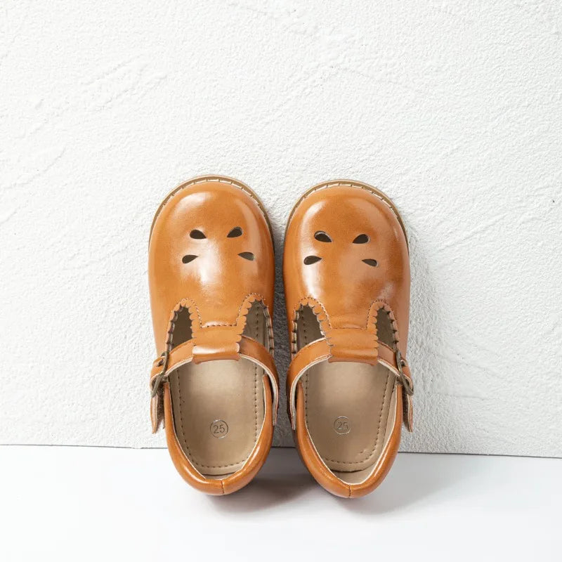 Girls' Hollow-Out PU Leather School Uniform Shoes