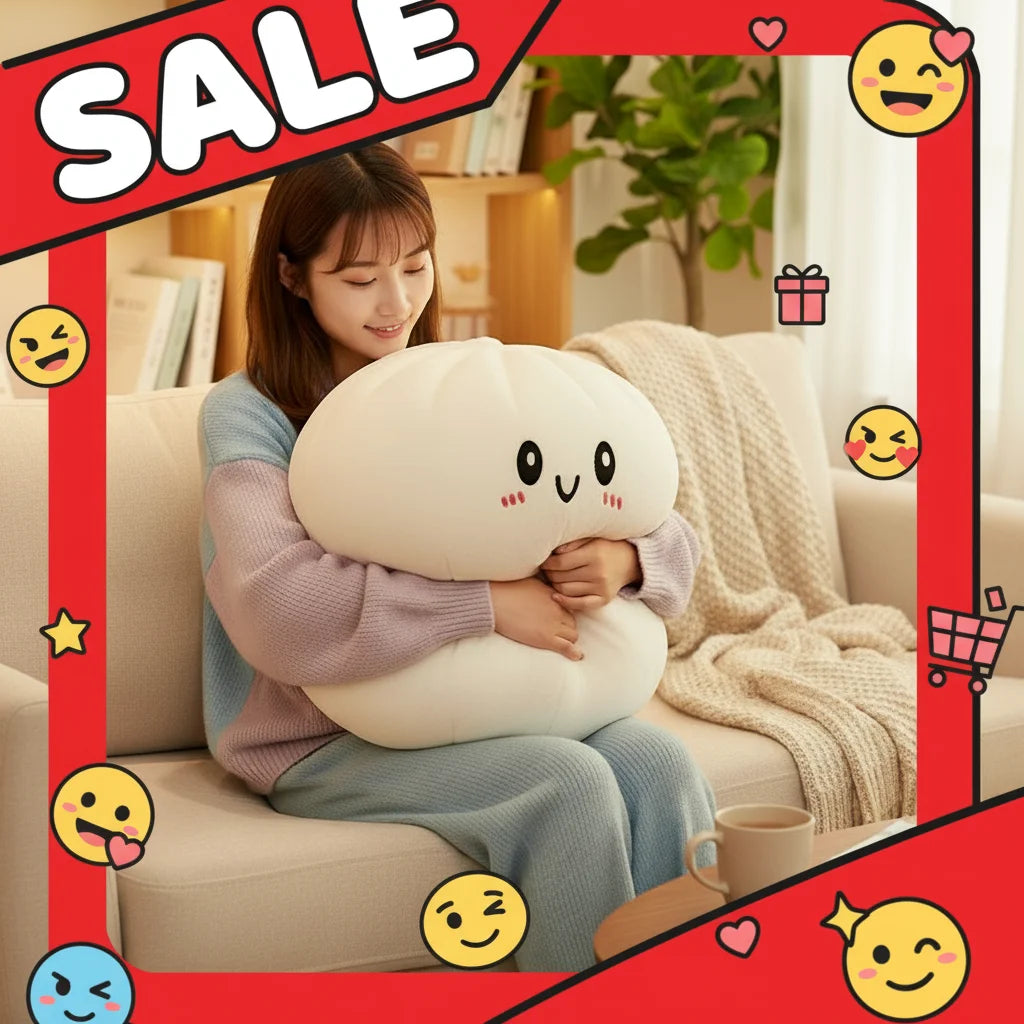 Large Dumpling Squishy Plush Pillow | Soft Huggable Steamer Design | Stress Relief Toy