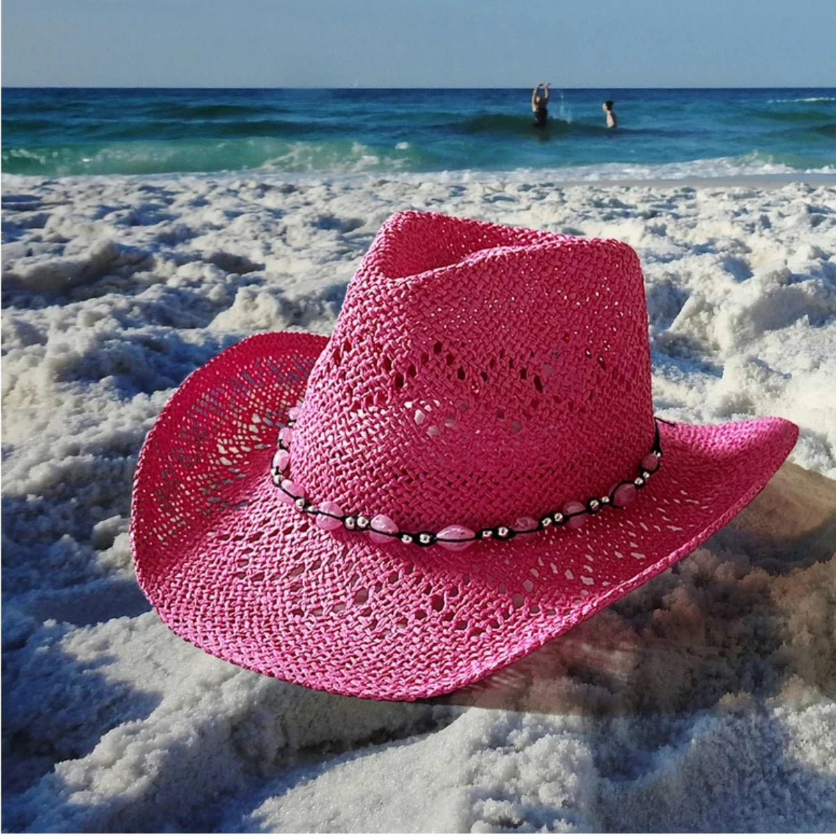 Women's Straw Cowgirl Hat – Wide Brim Shapeable Western Beach Sun Hat | Coastal Cowgirl Style