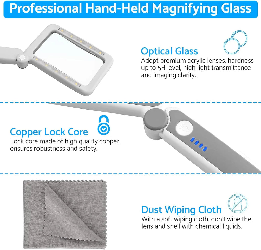 4X Large Magnifying Glass with LED Lights USB Loupe Rechargeable Magnifier Handheld Reading Magnifying Lamp With LED Lighting