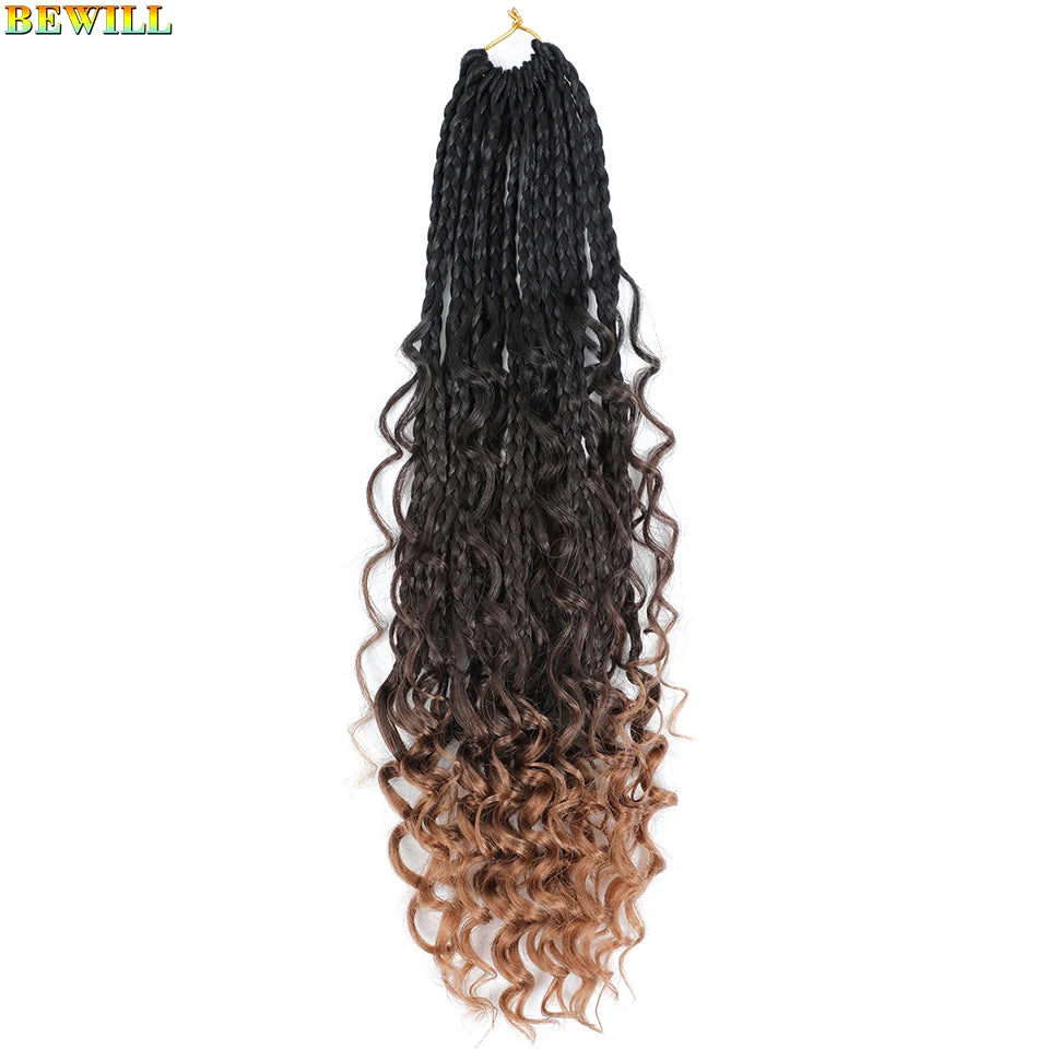 Goddess Box Braids Crochet Hair 14 18 24 Inch Bohemian Hippie Box Braids With Curly Ends Synthetic Braiding Hair for Black Women