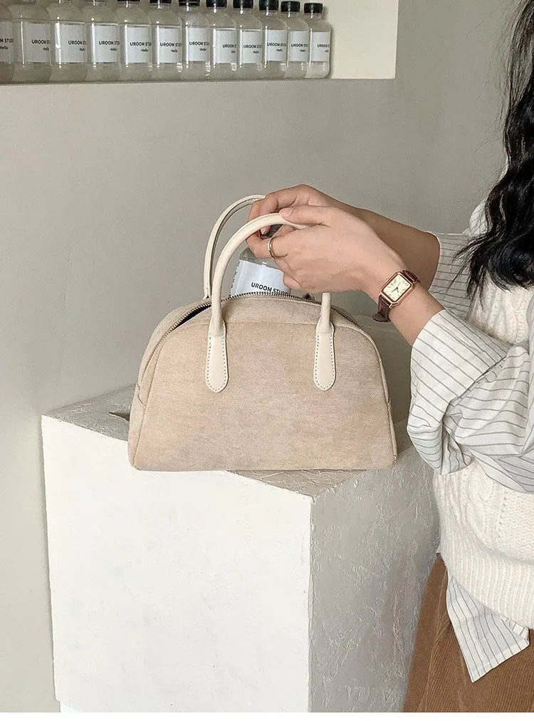 Women's Retro Faux Suede Bowling Pillow Bag