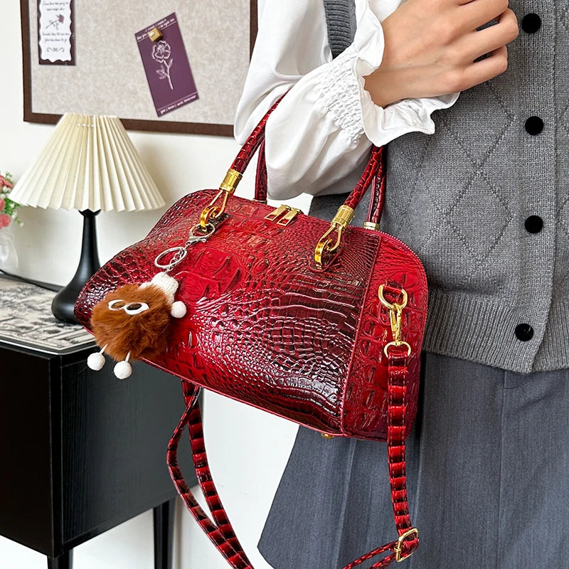 Women's Crocodile Pattern Structured Shoulder Bag