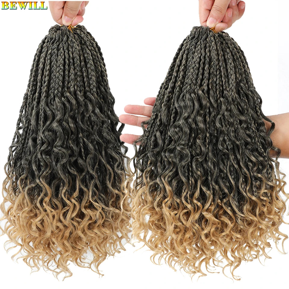 Goddess Box Braids Crochet Hair 14 18 24 Inch Bohemian Hippie Box Braids With Curly Ends Synthetic Braiding Hair for Black Women