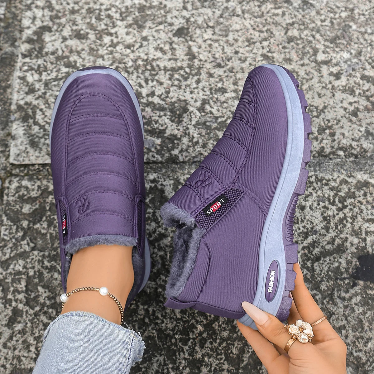 Women's Cozy Plush-Lined Waterproof Winter Ankle Boots