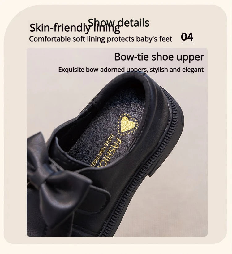 Girls' Bow Design Bonded Leather Flat Casual Shoes