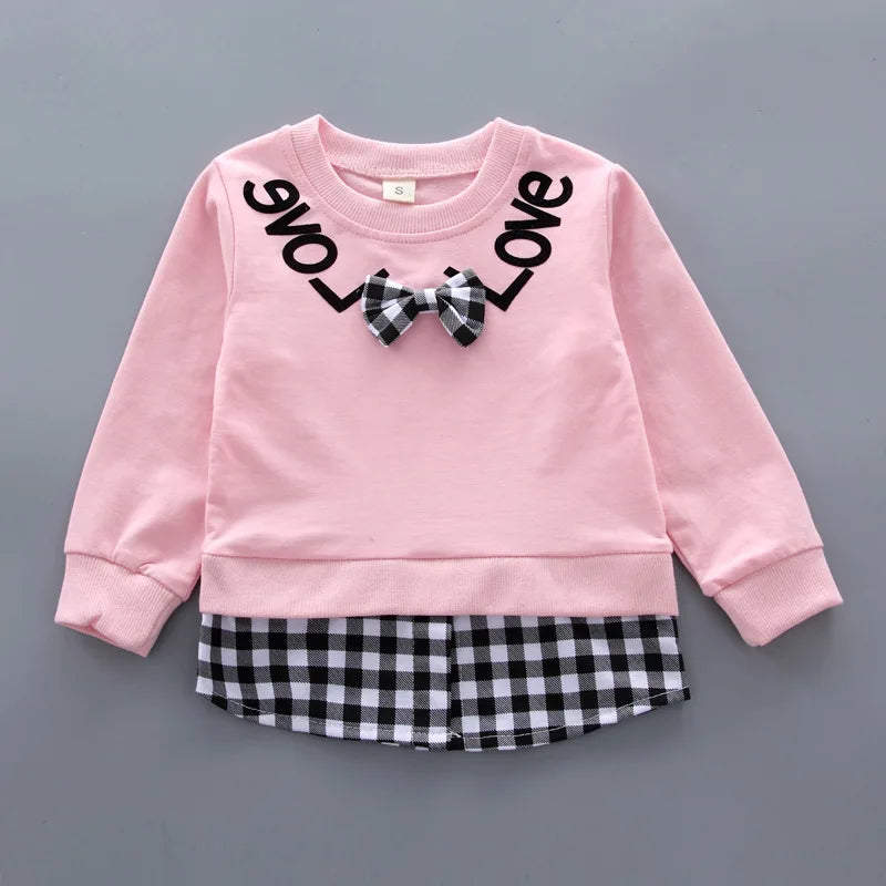 Girls' Bow Plaid Long Sleeve Top & Pants 2-Piece Set