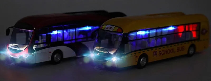 School Bus Car Model Diecast Metal Toy Vehicles City Bus Simulation Doors Openable Sound & Light Collection Kids Toys Gifts
