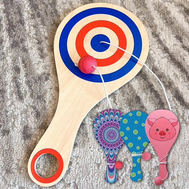 Wooden Paddle Ball With String And Ball Fun Set for HandEye Coordination Development Portable Elastic Design Family Party Play