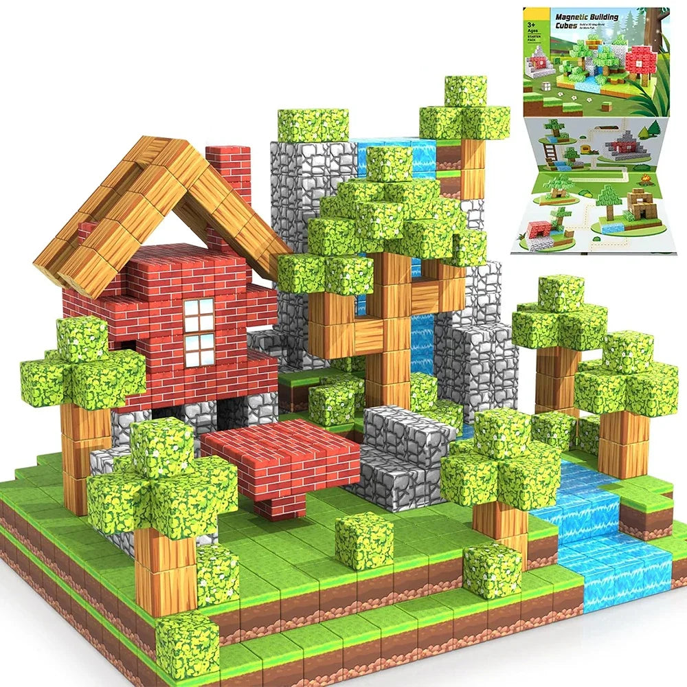 Magnetic Building Block Mine World Magnet Cube Set Magnetic Tiles for Boys Girls Age 3+ DIY STEM Sensory Cubes Construction Toys