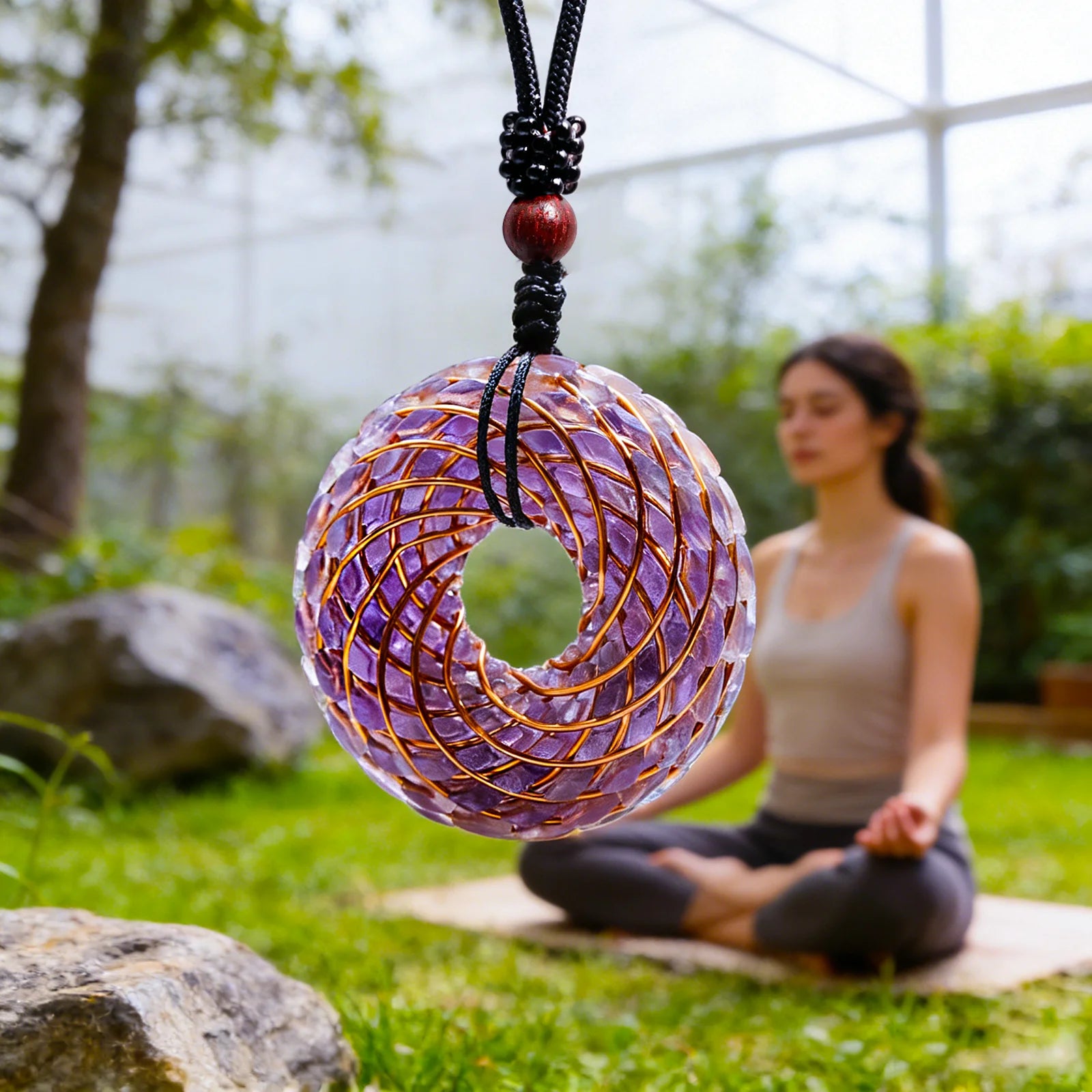 Rodin Coil & Amethyst  Orgone Pendant Necklace, Handmade pendant jewelry ，Adjustable Chain for Women & Men