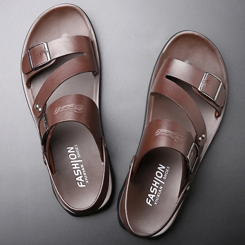 2026 Brand Men Shoes Slip-On Split Leather Soft Men Beach Summer Men Sandals Slippers Flats Flip Flop