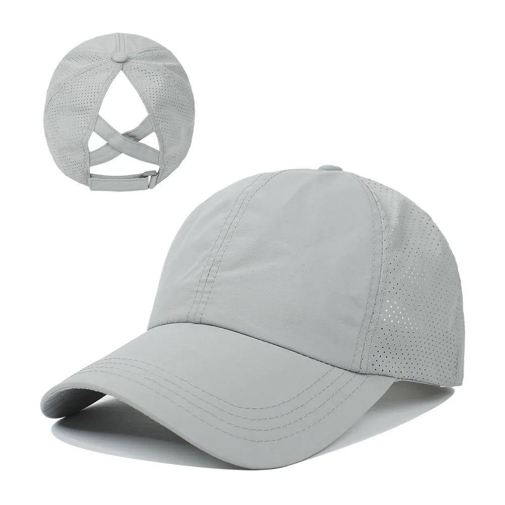 Women's Criss Cross Ponytail Baseball Cap – Breathable Mesh Sun Visor Hat | Adjustable Outdoor Sports Cap