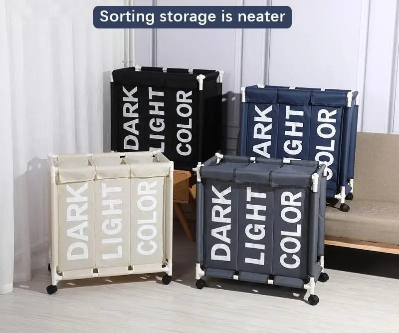 3-Grid Laundry Hamper with Lid & Wheels | High Capacity Waterproof Clothes Basket