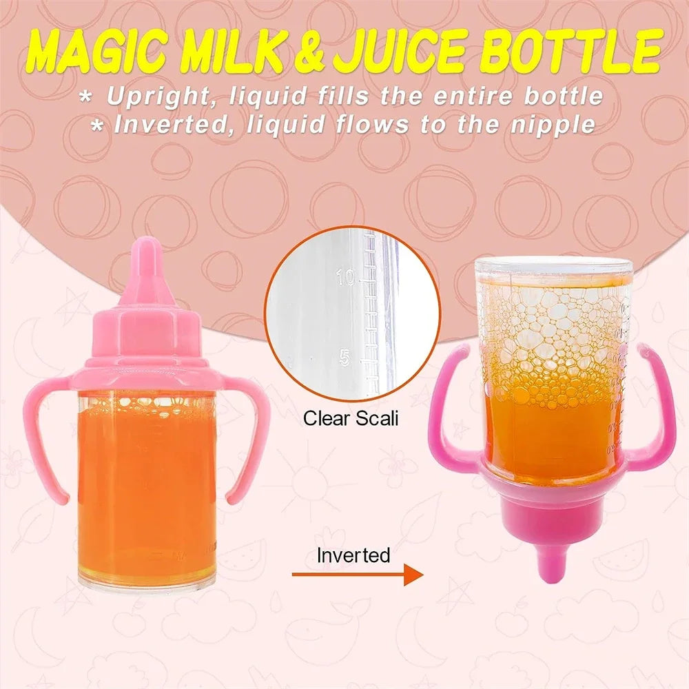 Baby Doll Feeding Bottle Set | 2 Bottles & Toy Pacifier | Doll Accessories | Pink & Blue
